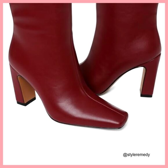 Faux Leather Knee High Boots Square Toe Chunky Heel Side Zipper - Picture 5 of 7